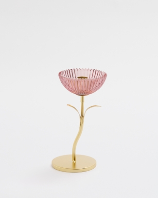 Rosette Bloom Taper Candle Holder Short