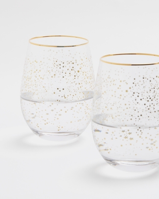 Stemless Wine Glasses Gold Speckle Set of 2