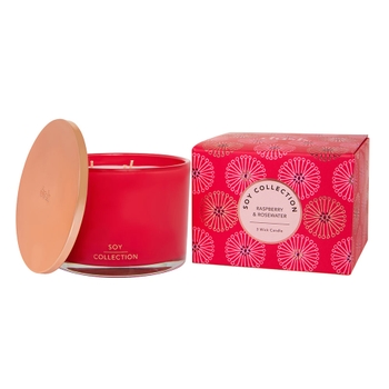 Raspberry &amp; Rosewater 3 Wick Soy Scented Candle