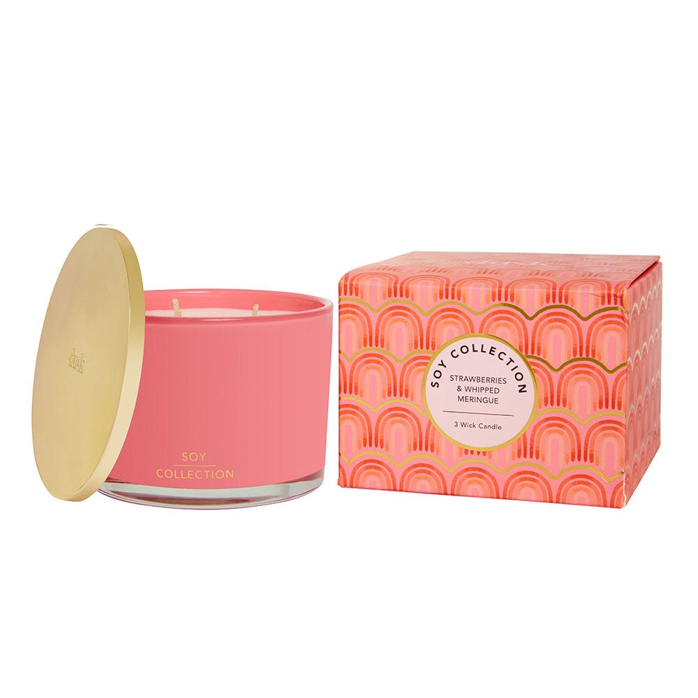 dusk Strawberries & Whipped Meringue 3 Wick Soy Scented Candle