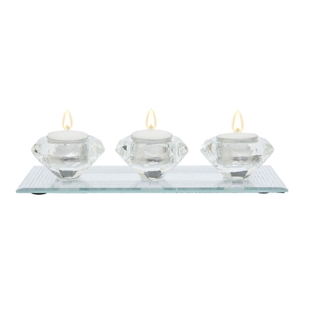 Taya Tealight Candle Holder Mirror Tray Set