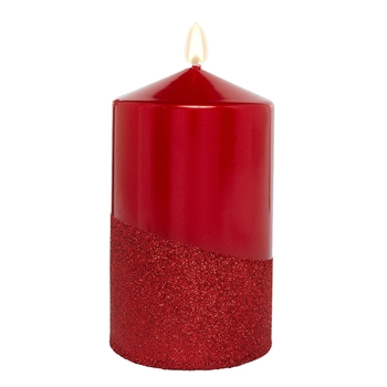 Holly Red Glitter Pillar Candle