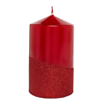 Holly Red Glitter Pillar Candle