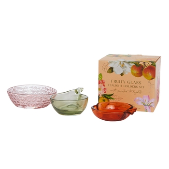 Fruity Glass Tealight Holders Set with Scented Tealights