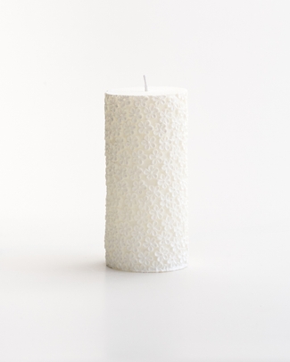 Flower Embossed Unscented Pillar Candle White Large 15cm