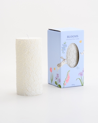 Flower Embossed Unscented Pillar Candle White Large 15cm