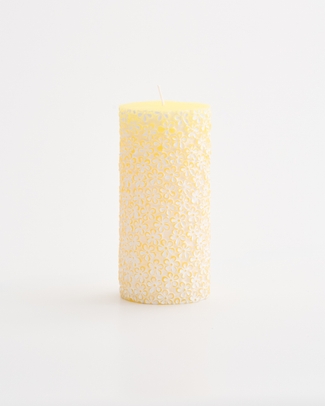 Flower Embossed Unscented Pillar Candle Yellow Large 15cm
