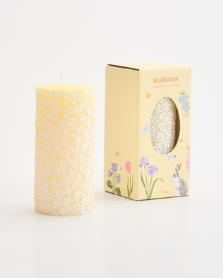 Flower Embossed Unscented Pillar Candle Yellow Large 15cm