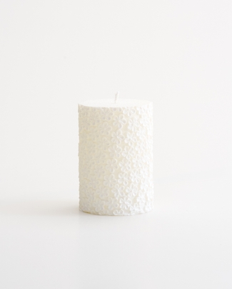 Flower Embossed Unscented Pillar Candle White Small 10cm