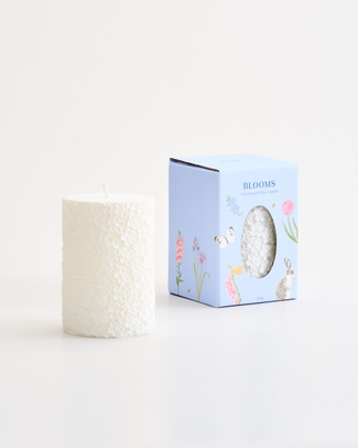 Flower Embossed Unscented Pillar Candle White Small 10cm