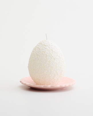 Flower Embossed Egg Unscented Candle White 9cm