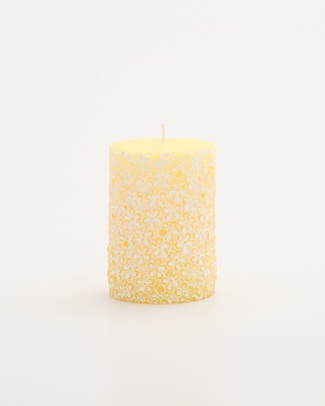 Flower Embossed Unscented Pillar Candle Yellow Small 10cm