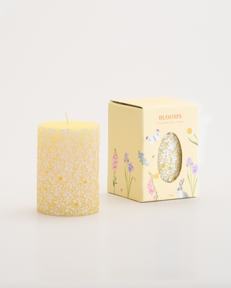 Flower Embossed Unscented Pillar Candle Yellow Small 10cm