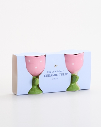 Tulip Flower Ceramic Egg Cup Holder 2PK Pink