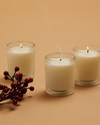 Unscented Votive Candle Trio Ribbed Glass - Tea Room