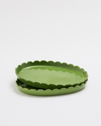 Green Oval Scalloped Platter 30cm Dinner Club