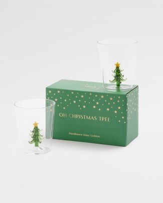 Christmas Tree Glass Goblets Set of 2