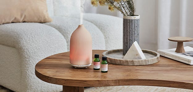 dusk Myah Beige Ultrasonic Diffuser with dusk Essential Oils