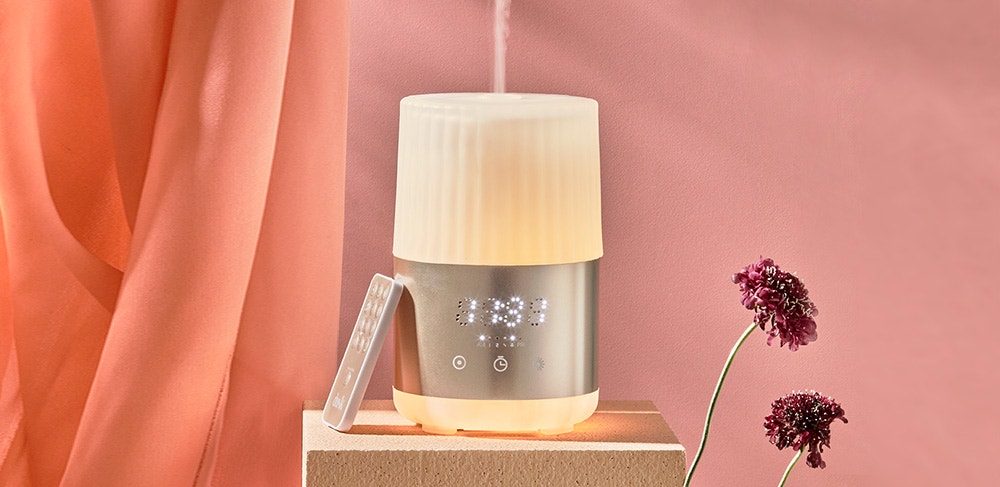dusk Yvette Ultrasonic MoodMist Diffuser with Bluetooth and Alarm Clock